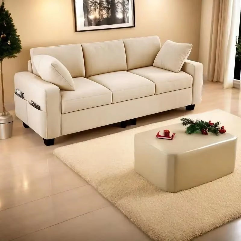 Couch, Comfy Upholstered Loveseat with Extra Deep Seats, Chenille Fabric Sofa for Living Room Apartment Office, 3 Seater Couch W