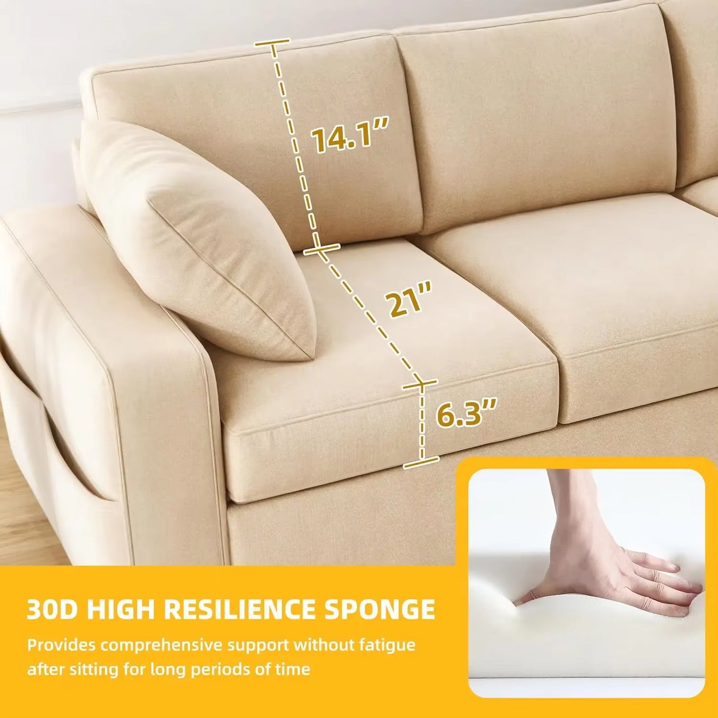Couch, Comfy Upholstered Loveseat with Extra Deep Seats, Chenille Fabric Sofa for Living Room Apartment Office, 3 Seater Couch W