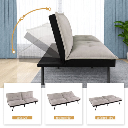 Futon Sofa Bed, Modern Convertible Memory Foam Sleeper Sofa, Adjustable Backrest, Grey