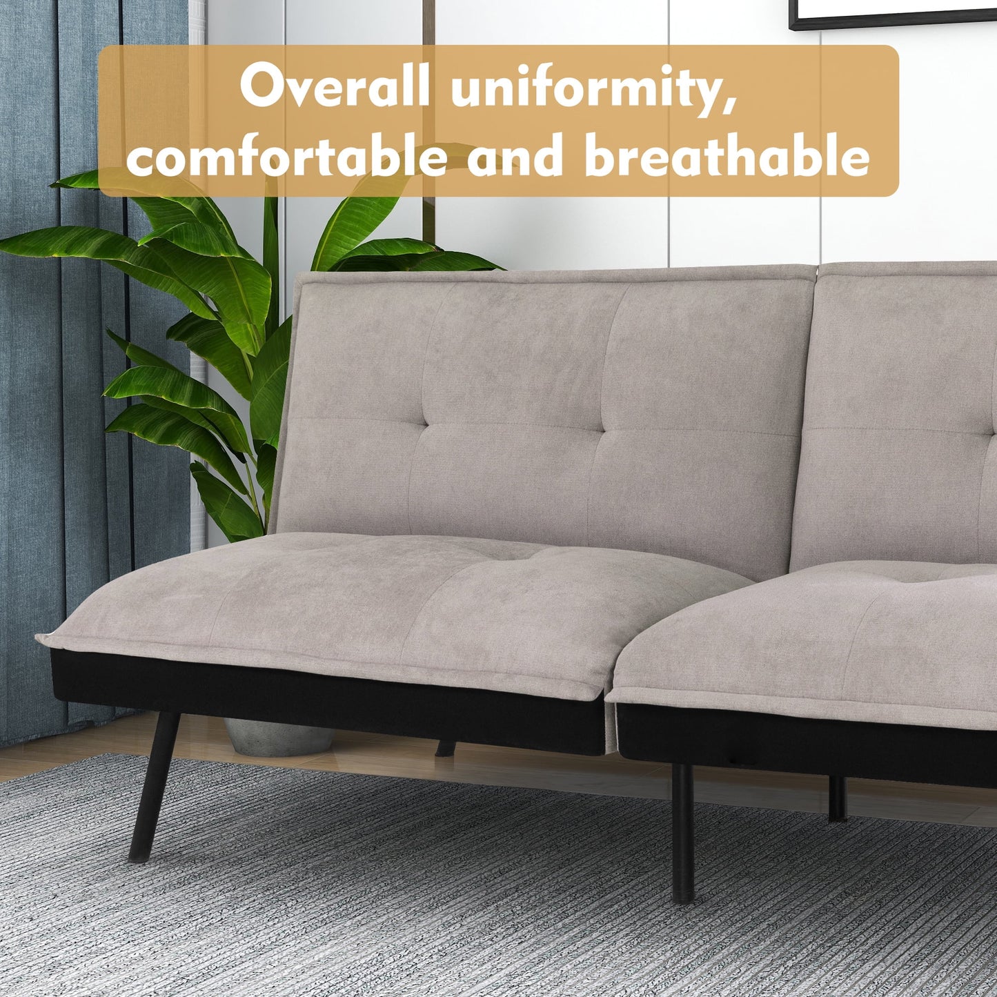Futon Sofa Bed, Modern Convertible Memory Foam Sleeper Sofa, Adjustable Backrest, Grey