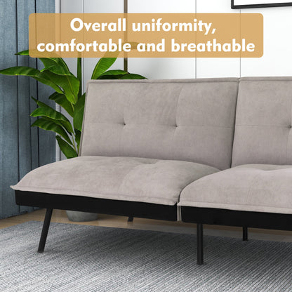 Futon Sofa Bed, Modern Convertible Memory Foam Sleeper Sofa, Adjustable Backrest, Grey