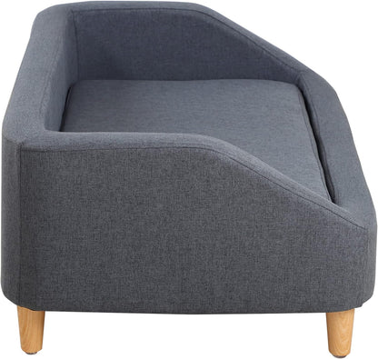 37" Dog Sofa, Cat Sofa, Pet Sofa, Pet Bed, Rectangle Sofa with Movable Cushion, with Wood Style Foot (Gray)