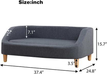 37" Dog Sofa, Cat Sofa, Pet Sofa, Pet Bed, Rectangle Sofa with Movable Cushion, with Wood Style Foot (Gray)