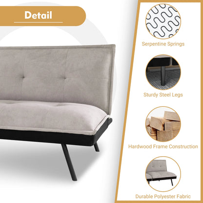 Futon Sofa Bed, Modern Convertible Memory Foam Sleeper Sofa, Adjustable Backrest, Grey