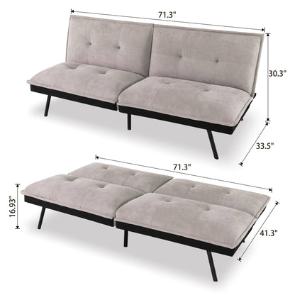 Futon Sofa Bed, Modern Convertible Memory Foam Sleeper Sofa, Adjustable Backrest, Grey