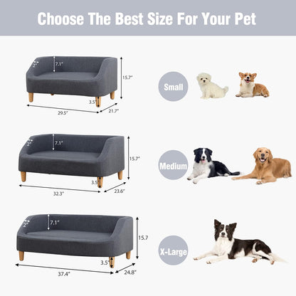 37" Dog Sofa, Cat Sofa, Pet Sofa, Pet Bed, Rectangle Sofa with Movable Cushion, with Wood Style Foot (Gray)