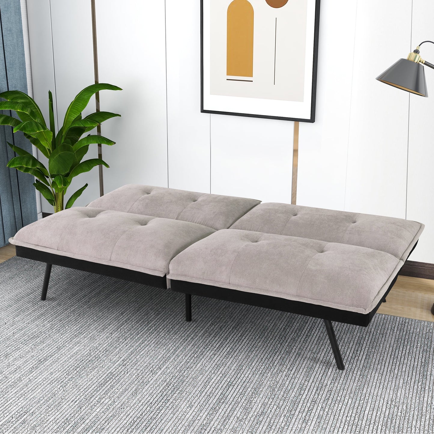 Futon Sofa Bed, Modern Convertible Memory Foam Sleeper Sofa, Adjustable Backrest, Grey