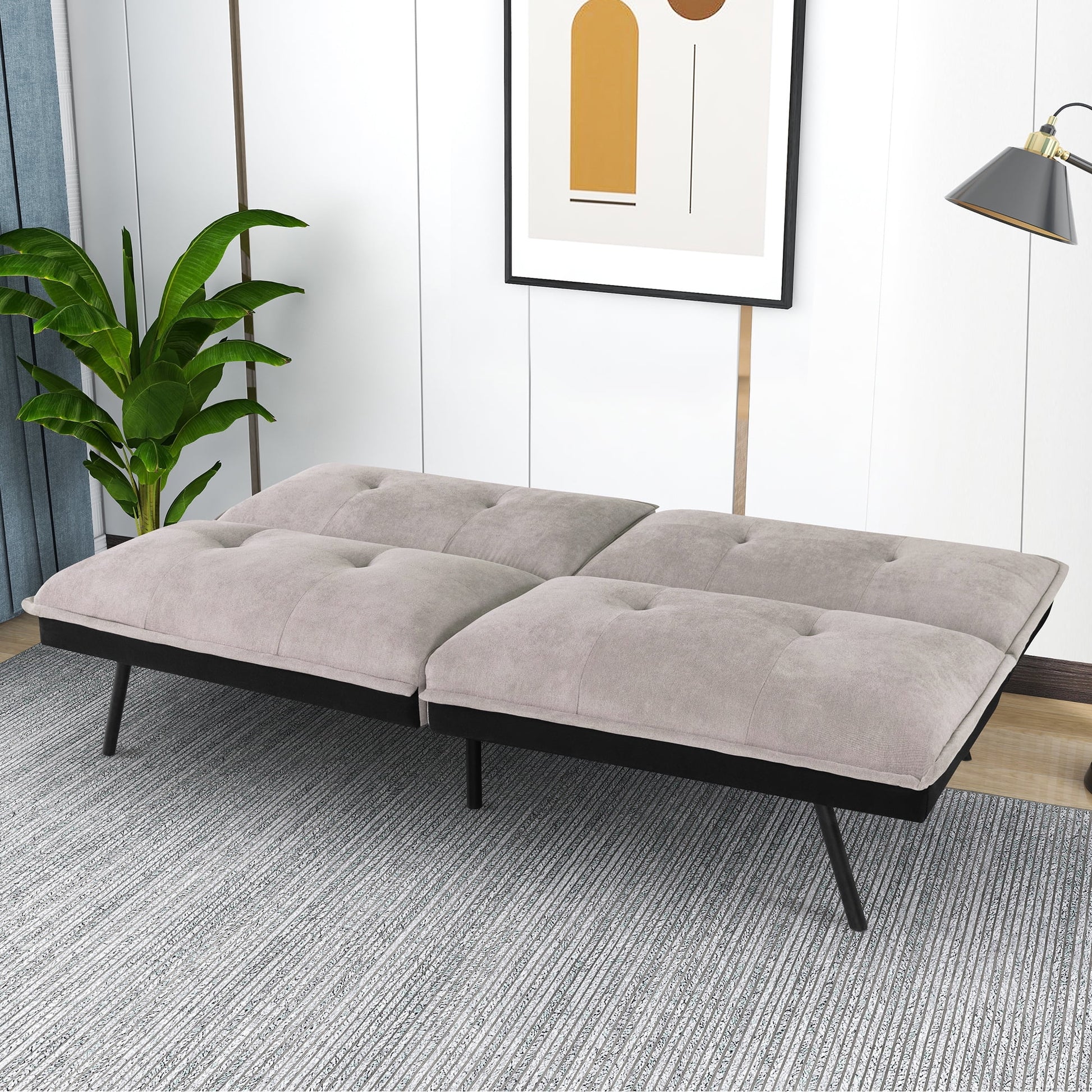 Futon Sofa Bed, Modern Convertible Memory Foam Sleeper Sofa, Adjustable Backrest, Grey