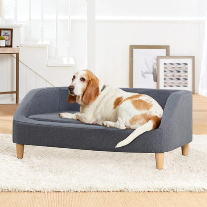 37" Dog Sofa, Cat Sofa, Pet Sofa, Pet Bed, Rectangle Sofa with Movable Cushion, with Wood Style Foot (Gray)